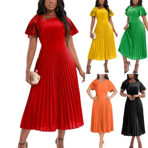 Am211235 Trendy Summer Dresses Women Lady Elegant A-line Pleated Elegant Casual Dresses Ladies Office Career Dresses