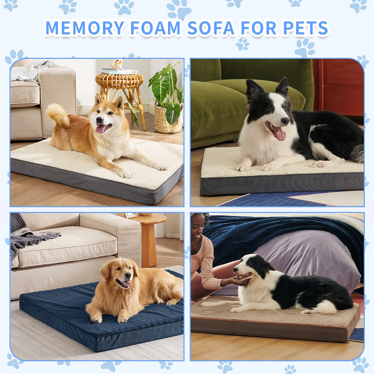 Hot selling washable removable soft eco friendly egg crate memory foam orthopedic pet dog rectangle crate bed cushions manufacture