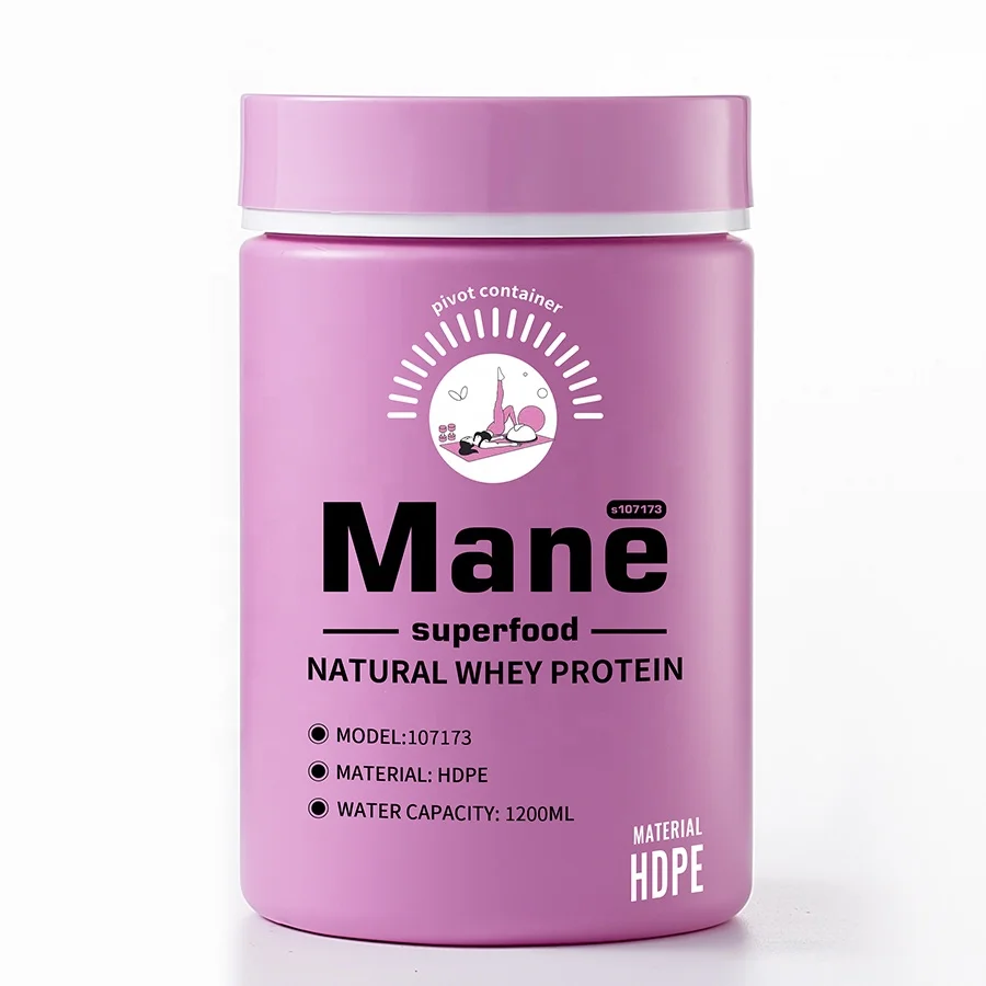HDPE pink Container 1200ml Wide Mouth Meal Replacement Powder Jars Protein Powder Supplement Bottle for Packaging