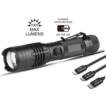 1000lumen USB rechargeable led torch tactical led flashlights power bank flashlight LED flash light