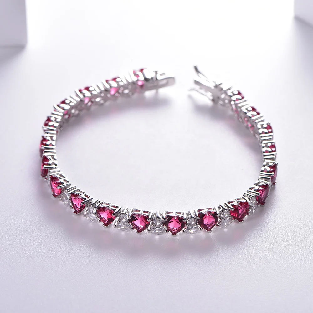 Gold wedding jewellery wholesale women's Ruby CZ Heart Bracelet & Earring Sets luxury wedding jewelry set