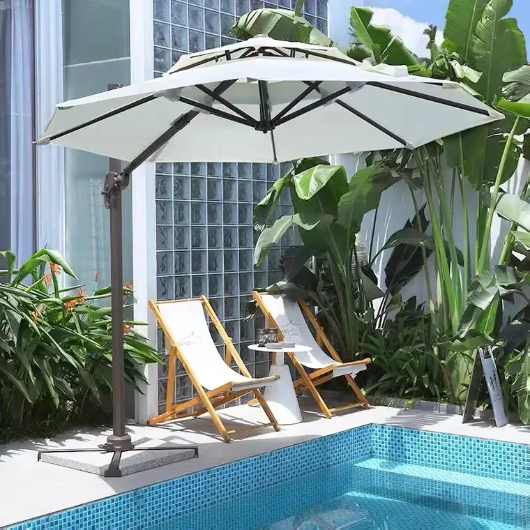 【なロゴの】 パラソル傘屋外ガーデン屋外レストランledカンチレバーパティオ傘 Buy Parasols Umbrellas