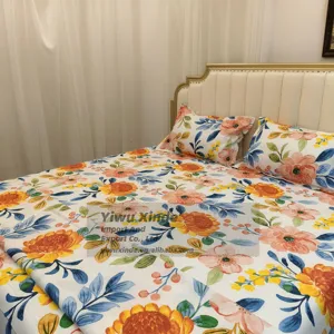 Floral 4 PCS Bedding Set Luxury Bedding Ensemble Modern Bedroom Decor Soft Cotton Textile Elegant Print Home Textile Collection