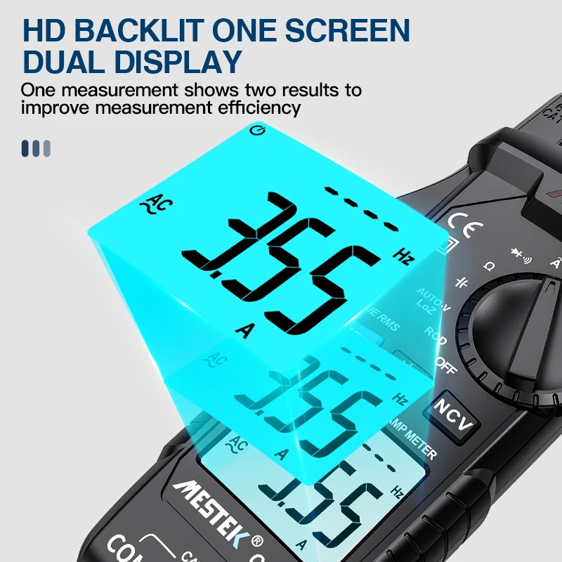 MESTEK Digital Clamp Meter AC Ammeter Multimeter Car Repair Current Volt  Capacitor Ohm Hz Tester  AC Clamp Meter Meter