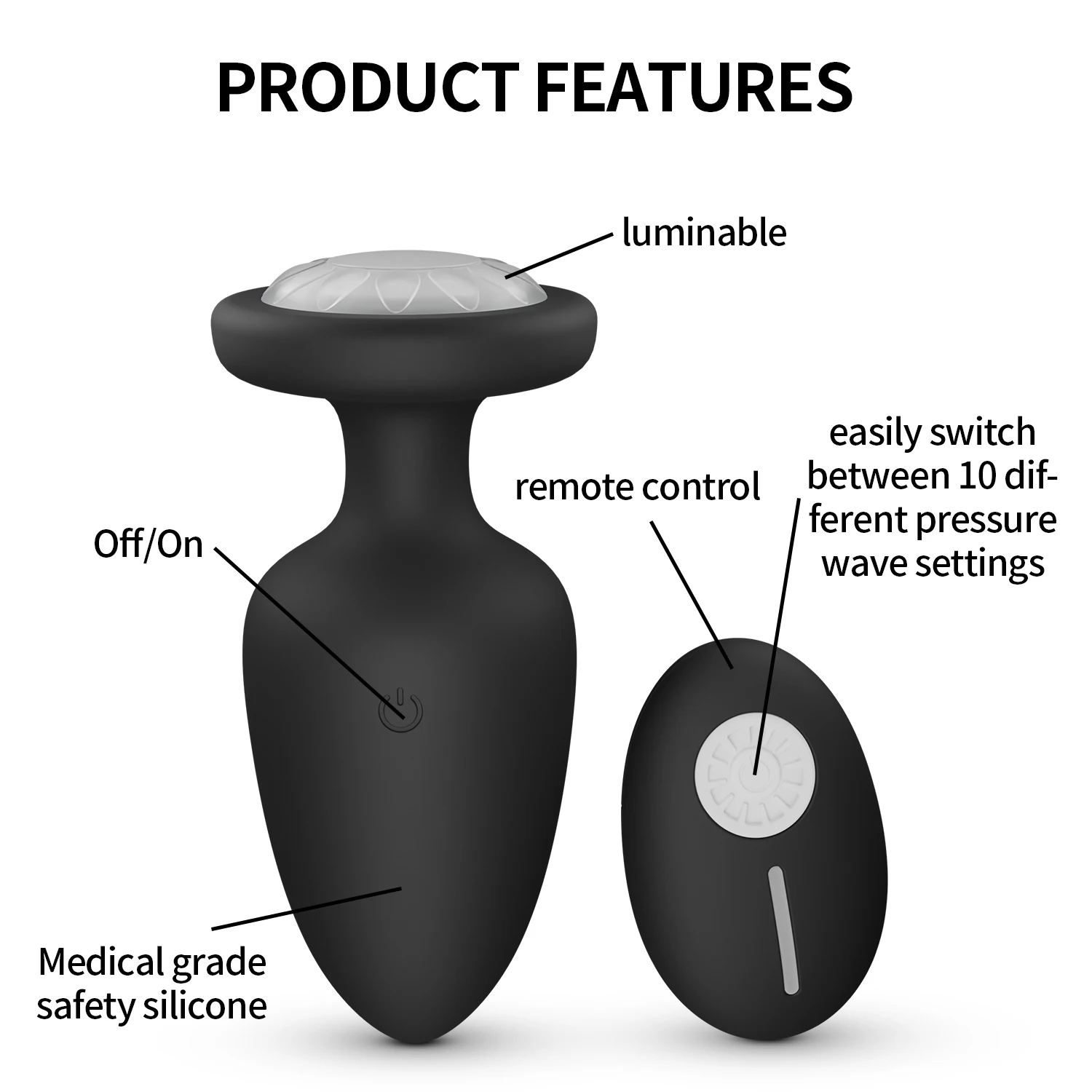 Anal Plug Remote Control Anal Vibrator 10 Modes Led Flashing Vibrating Butt Plug 10 Vibrations Anal Sex Toys for Adult