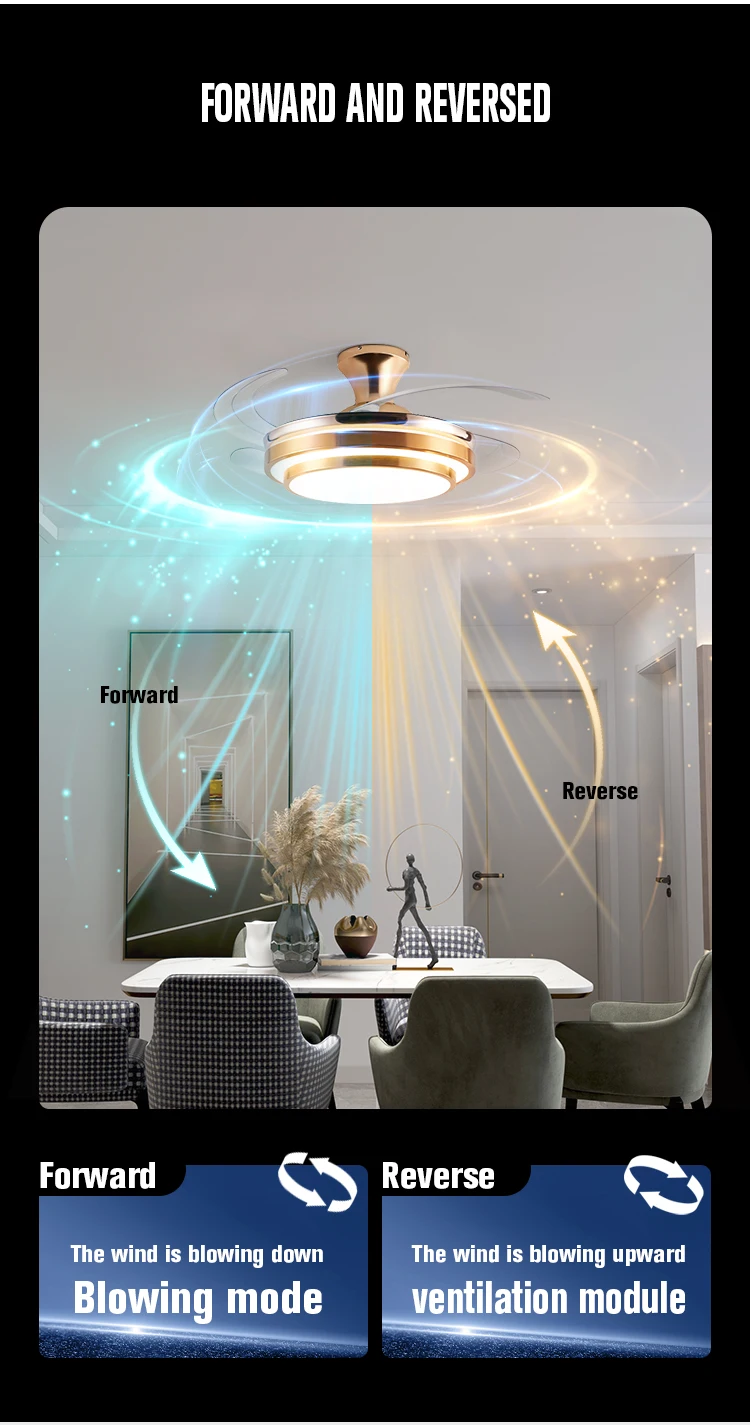 Modern 220V LED Ceiling Fan Light with Remote Control Invisible Design for Family Bedroom Dining Room Lighting