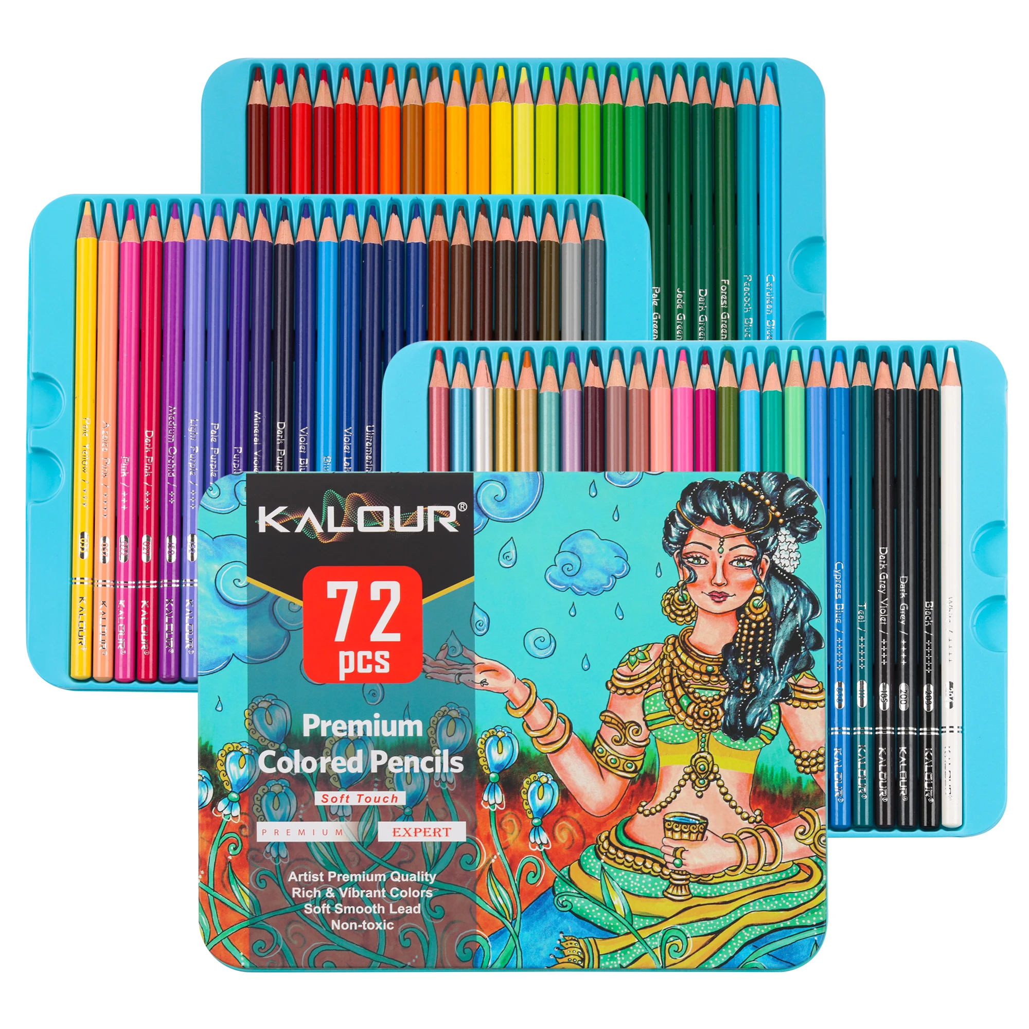 kalour professionnel couleur crayon de couleur vente chaude non toxique  personnalisé 72 crayon de couleur dans la boîte en fer blanc et 50 120 180  240 couleur avl