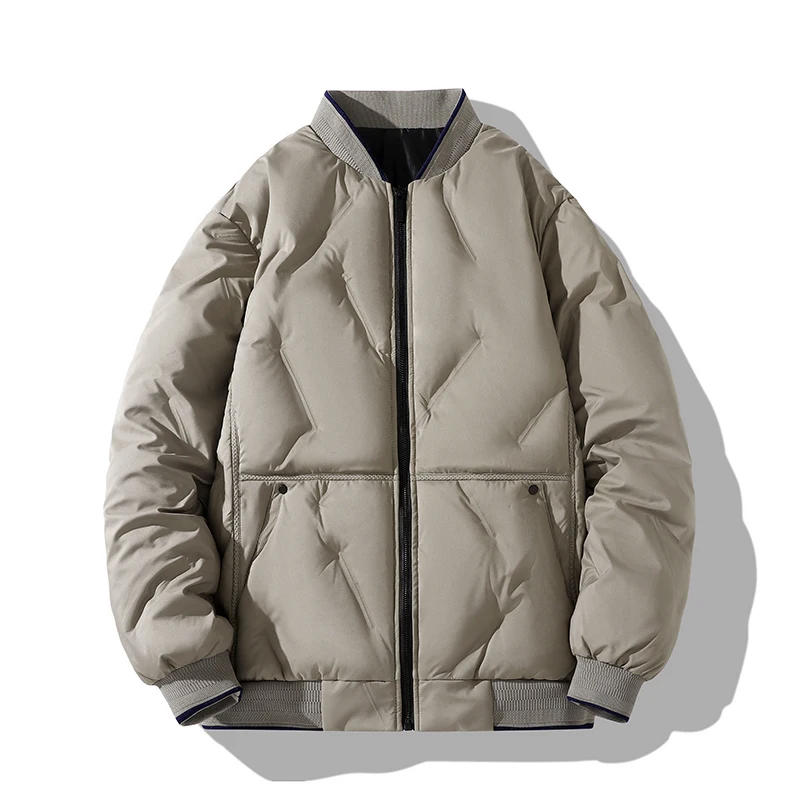 Unisex Poly Filled Winter Baseball Coat with Custom Trench Zip-up Collarless Plus Size Varsity Jacket men_voghion.com