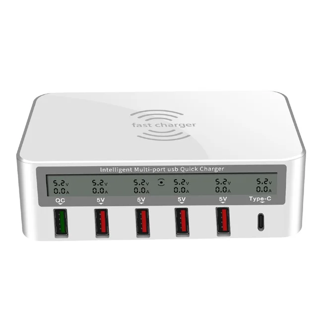 100W 6-Port USB Charging Station With PD QC3.0 Fast Charge & Wireless Charging Pad