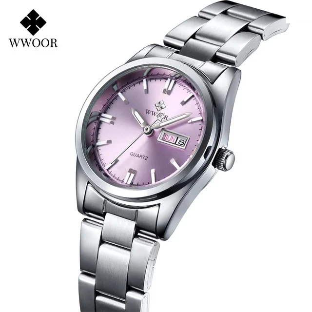 Wwoor 8804 Ladies Japan Quartz Auto Date Watch Calendar Week Display Luxury Fashion Women Clock Water Resistant Stainless Steel