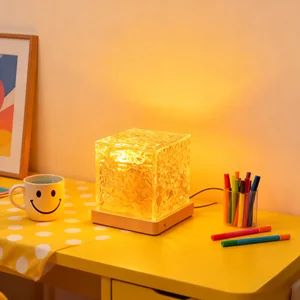 JACKSUN Modern 3-Color Crystal Square Bedside Decoration Romantic Flame Water Pattern Projection for Home Bedroom Flexible