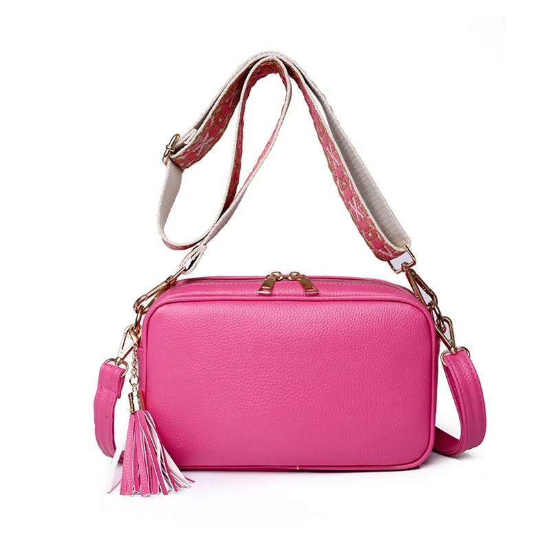 Personalised Pink Leather selling Cross-body Bag with Tassel and Bespoke Leather Tag with Initial