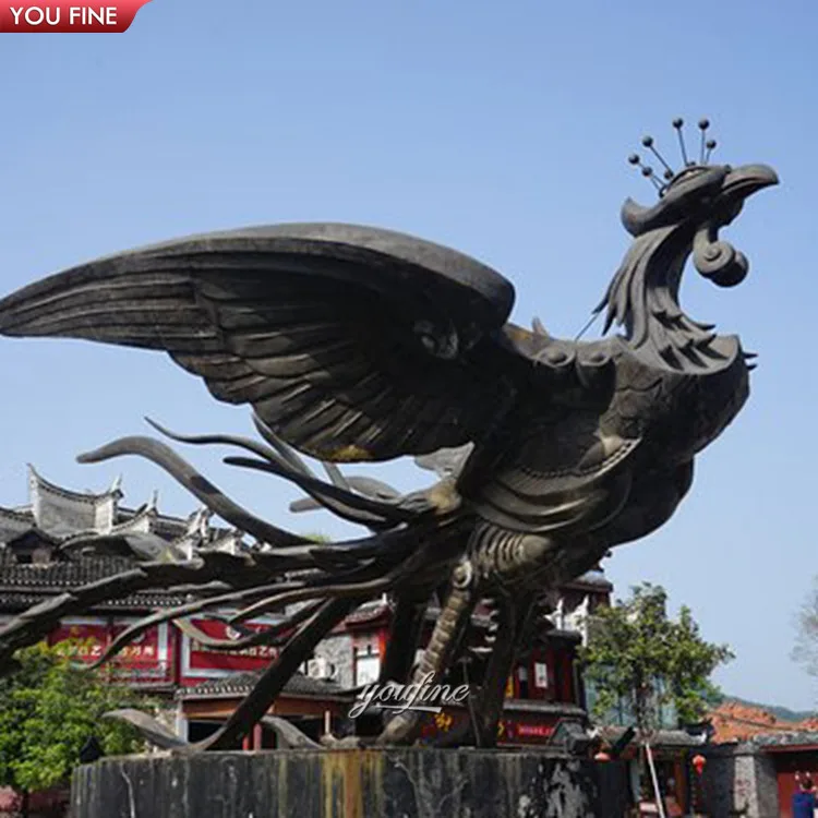 YOUFINE 大型ブロンズ鳳凰像 等身大 中国神話の鳥の彫刻 公共広場や