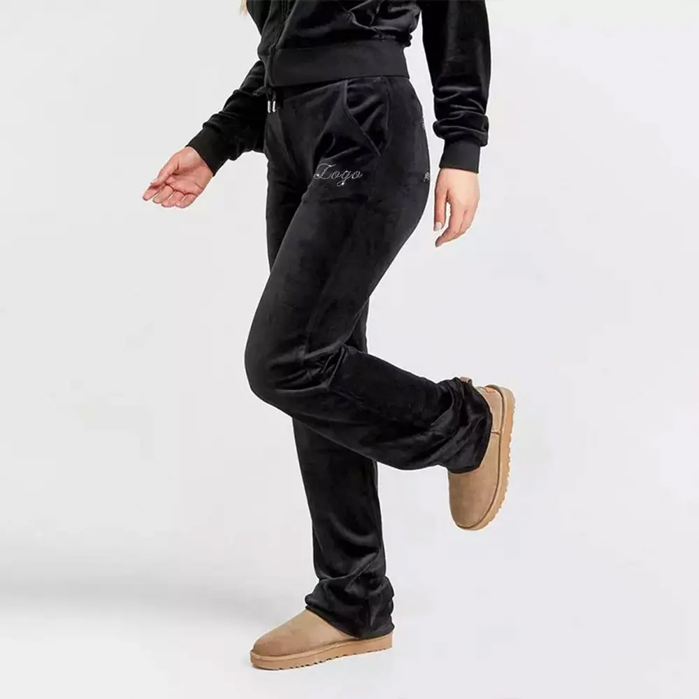 Winter Wear Outfit Female Sweatsuit Set Street Wear Thick Cotton Rhinestone Velour Women Tracksuit