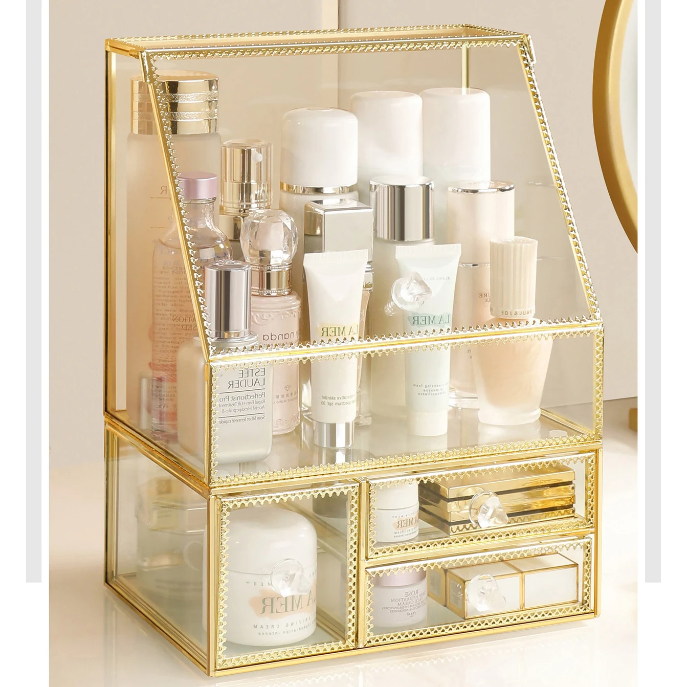 Makeup Organizer Luxury Gold Metal Glass Brush Acrylic Desk