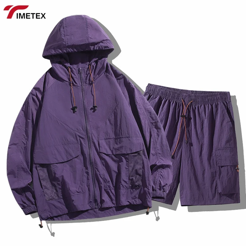 TIMETEX Custom Best Quality Nylon Hooded Windbreaker Set for Unisex Sun-Protected Plus Size Tracksuits Comfortable