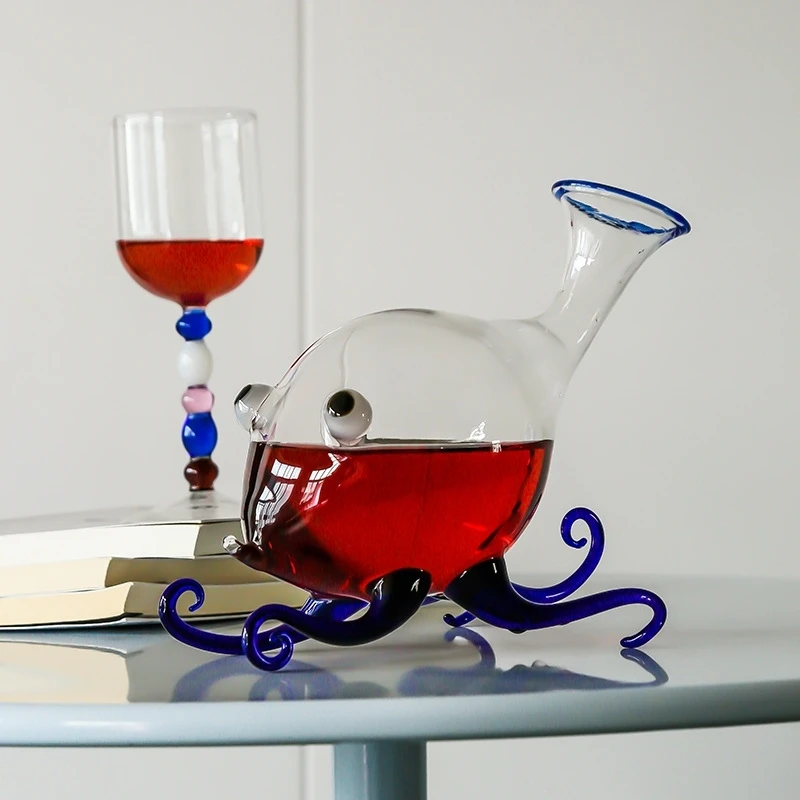 Handmade Decanter High Borosilicate Glass Creative Octopus Puffer Red