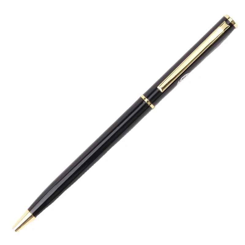Gift Promotional Ball Pen Customized Logo Black White Slim Metal Body Twist Ballpoint Pen