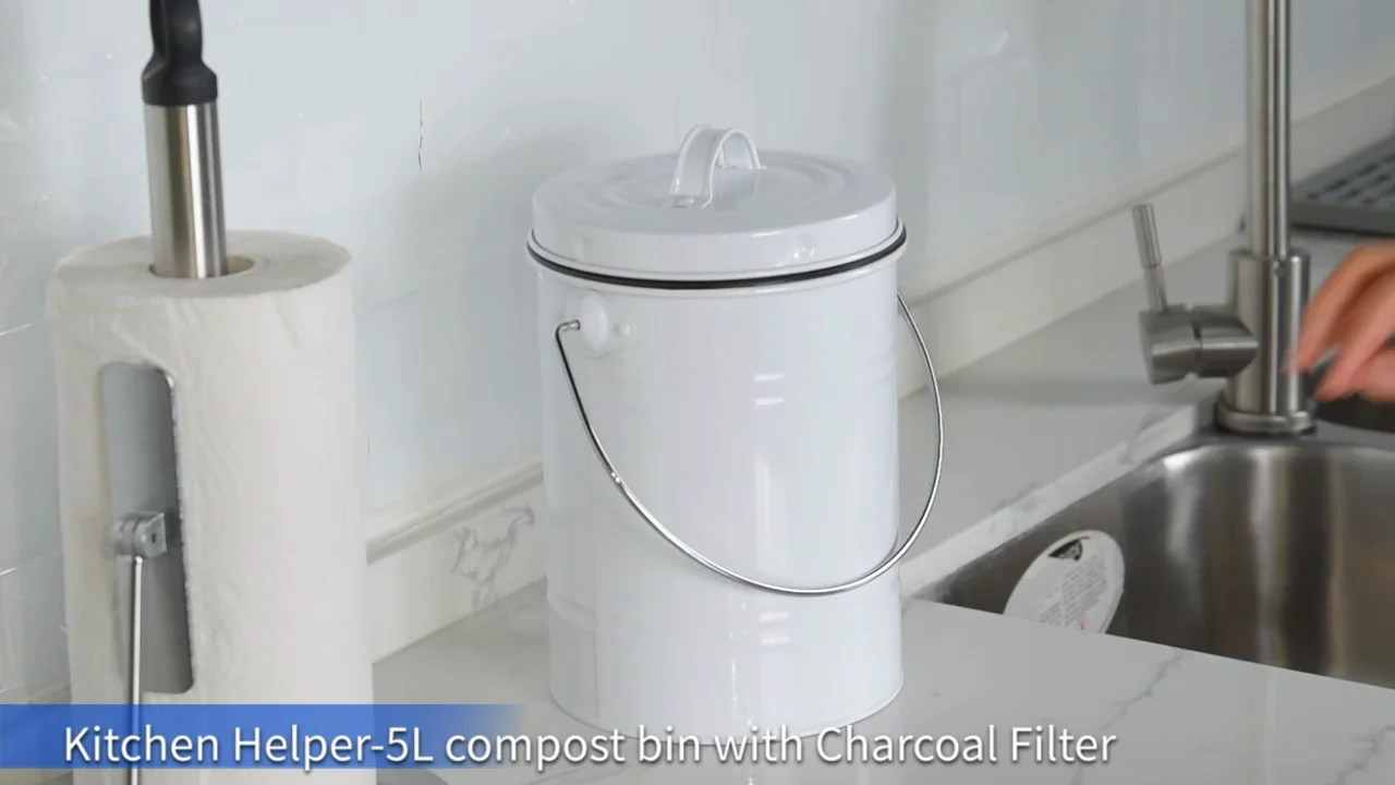 Galvanized Metal Charcoal Filter Kitchen Compost Pail Countertop