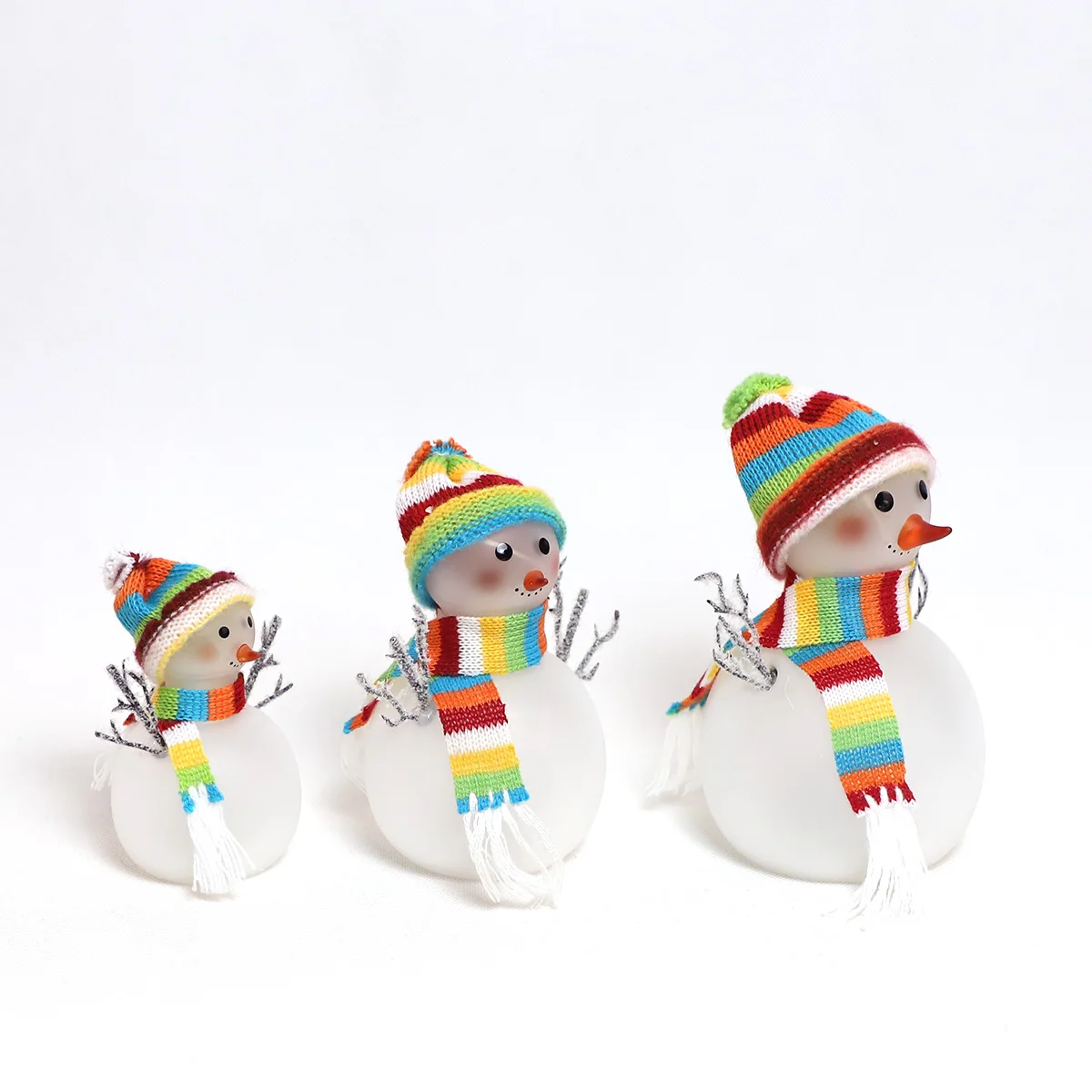 Small led light pre-lit up sliver glass christmas xmas snowman figurine decoration ornaments for christmas new year home decor details