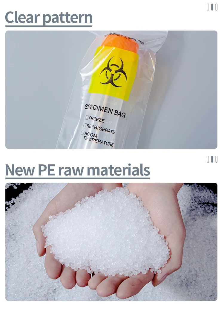 Custom Ziplock Clear Small Sample Transport Biohazard Sample Bags With