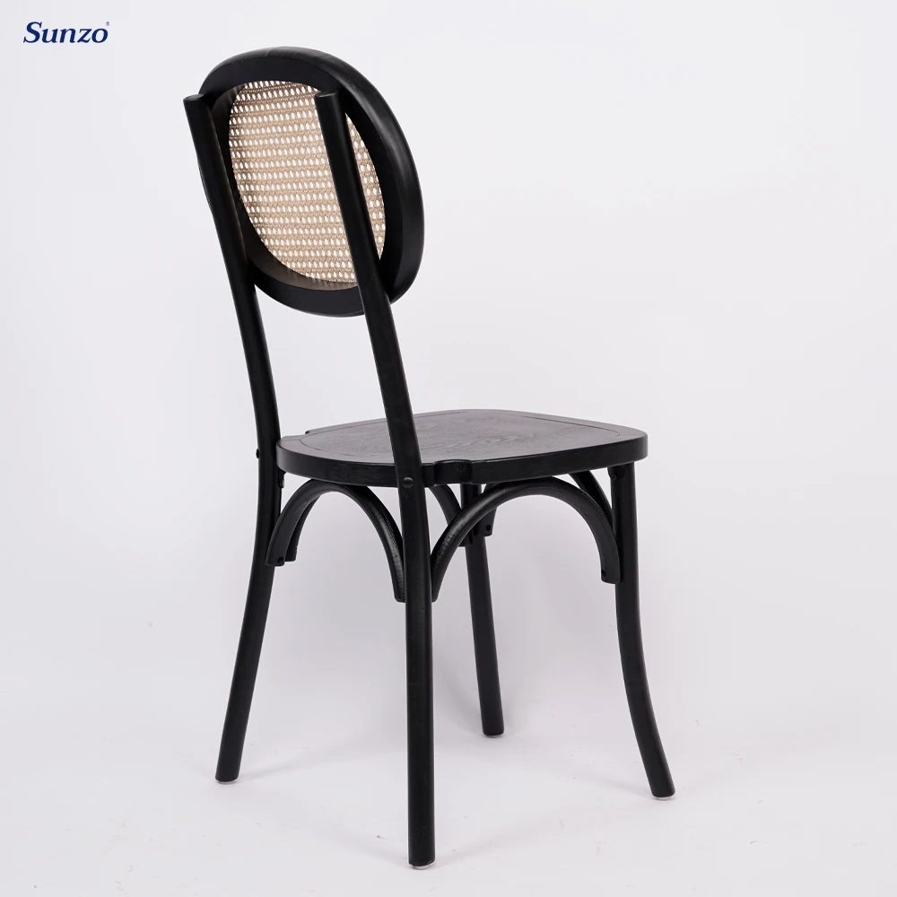 Black Wooden Cross Back Chair Rattan Dining Chair