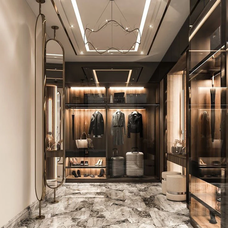 I Shape Glass Simple Open Wardrobe Designs Walk in Closet Organizer Ready House for Assembly Walk in Wardrobe Outside