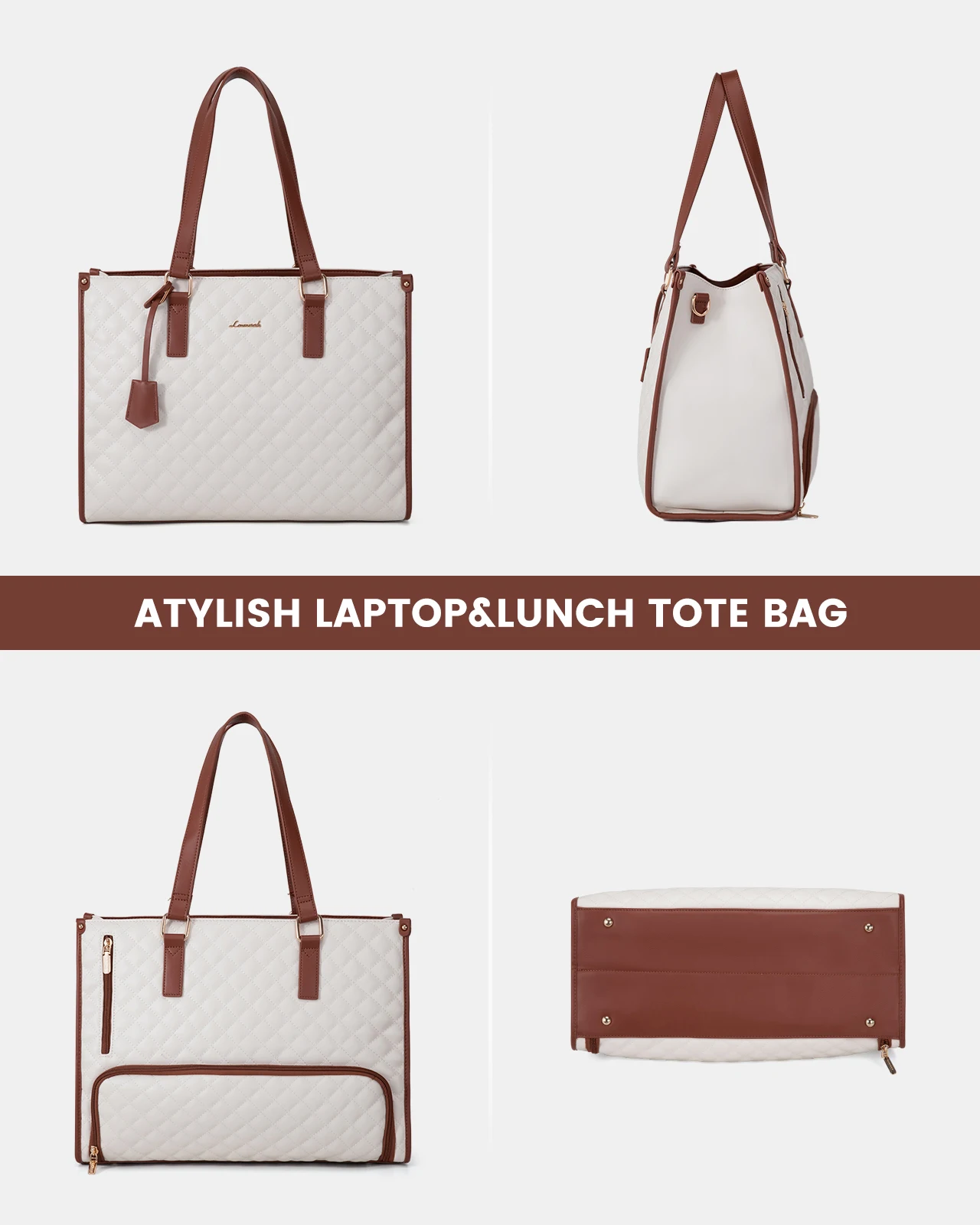 LOVEVOOK Quilted Large Capacity 15.6 Inch Work Business Laptop Bag With Insulated Lunch Compartment Lunch Tote Bag for Women