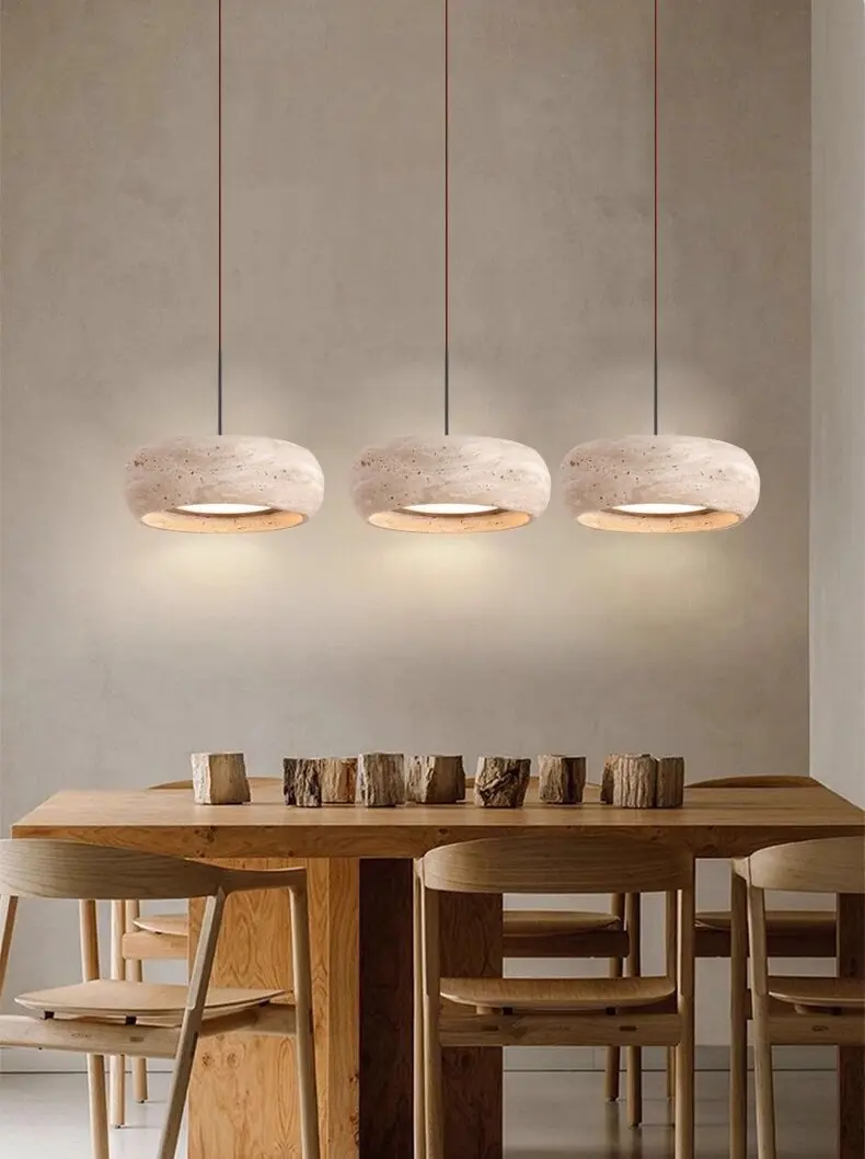 Wabi-sabi Vintage Natural Round Travertine Led Pendant Light for Bedroom Hallway Dinner Table