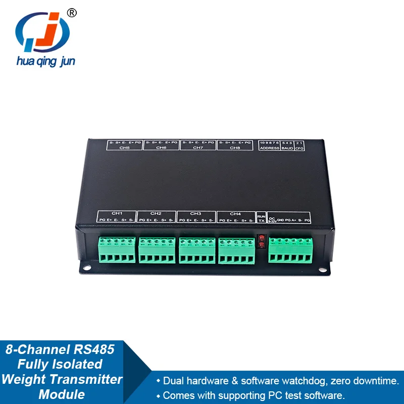 Huaqingjun 8-Channel Fully Isolated Weighing Transmitter RS485 Communication High Precision Modbus RTU Module for Smart Factory