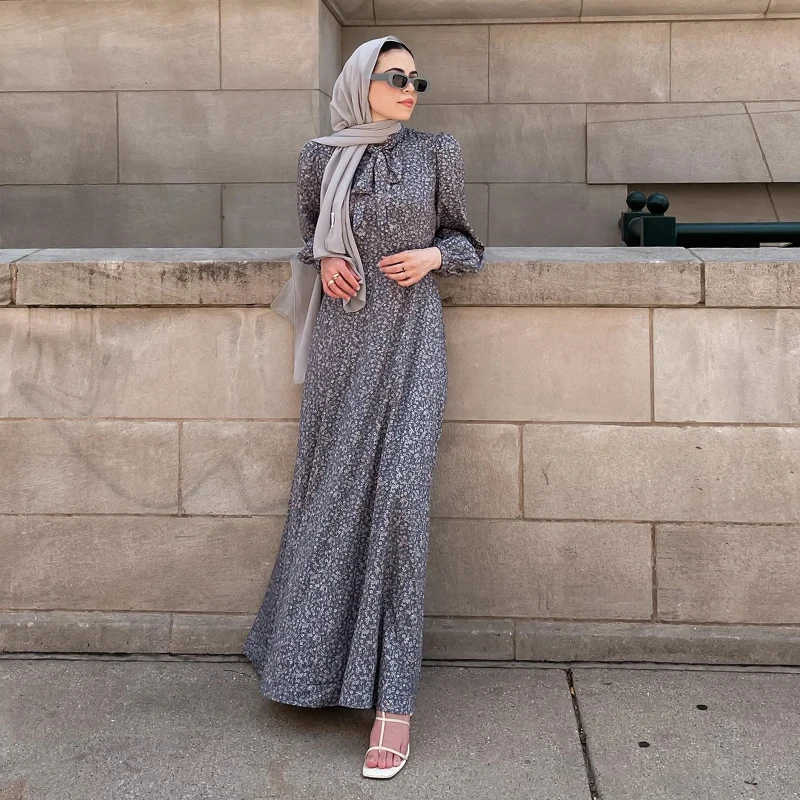 Custom Islamic Clothing Turkish Blue Abaya Maxi Dresses New Design Full  Print Muslim Women Dress