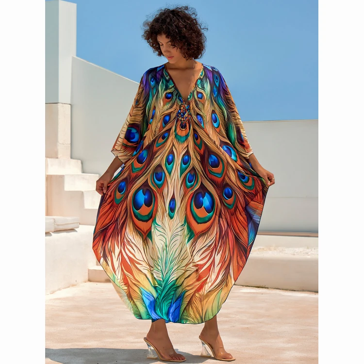 Wholesaler Loose Handmade Woven Positioning Printed Vacation Dresses Women  Beach Sexy Cover up