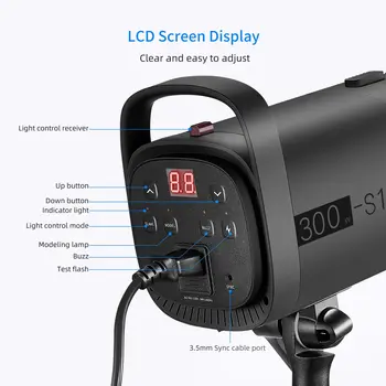 Neewer S101-300W Professional Studio Moonlight Strobe Flash Light 300W 5600K with Modeling Lamp Aluminium Alloy Bowens Mount detail image