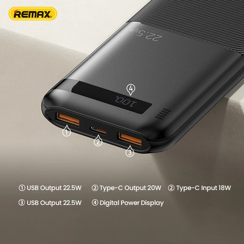 REMAX Piloteer RPP-71 10000mAh Fast Charging Power Bank, Dual USB, LED Display, Portable Charger for Business on the Go