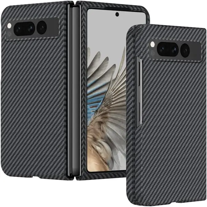 Laudtec Case for Google Pixel Fold 2023 Anti-Scratch Carbon Fiber Wireless Charging Invulnerable Protective Case 1500D Black