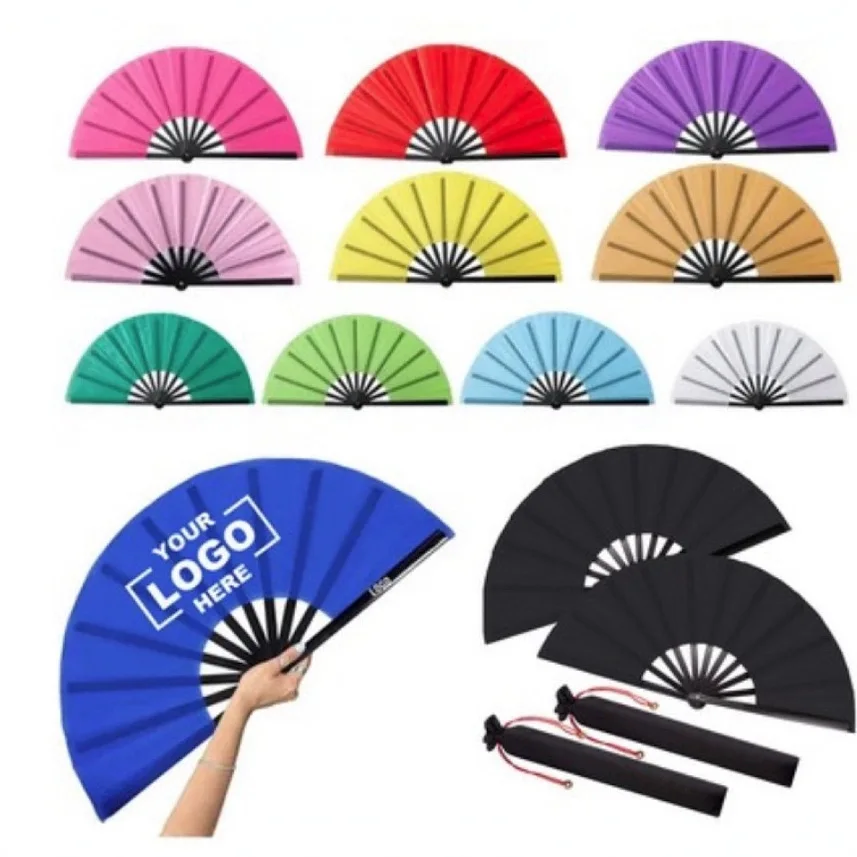 33.3cm Colorful Kung Fu Fan Black Bone Plastic Tai Chi Fan Dollar Fan Fluorescent Fan Fabric Fan Cross-Border Model 0089 for