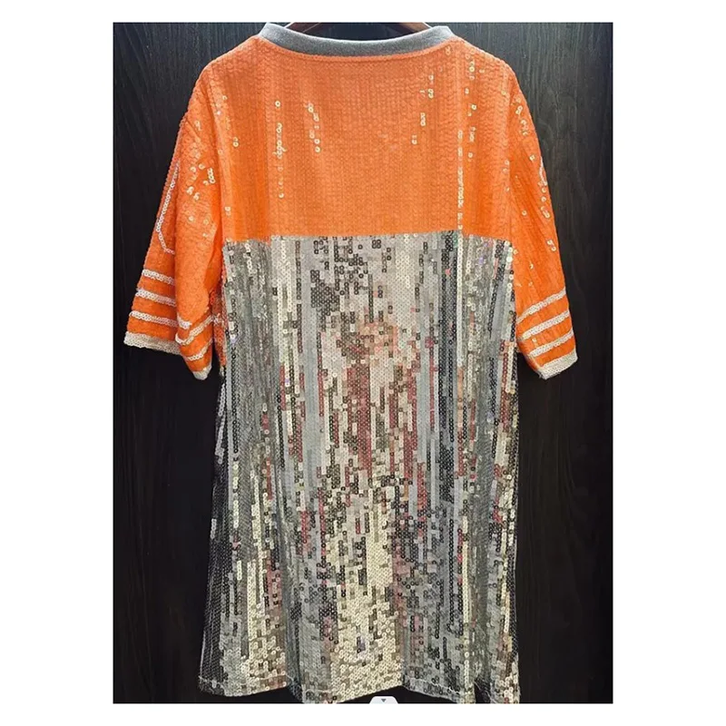 Custom Your Own logo Bling Sequin Jersey Dress Football Sequin Jersey  Casual Women Clothing