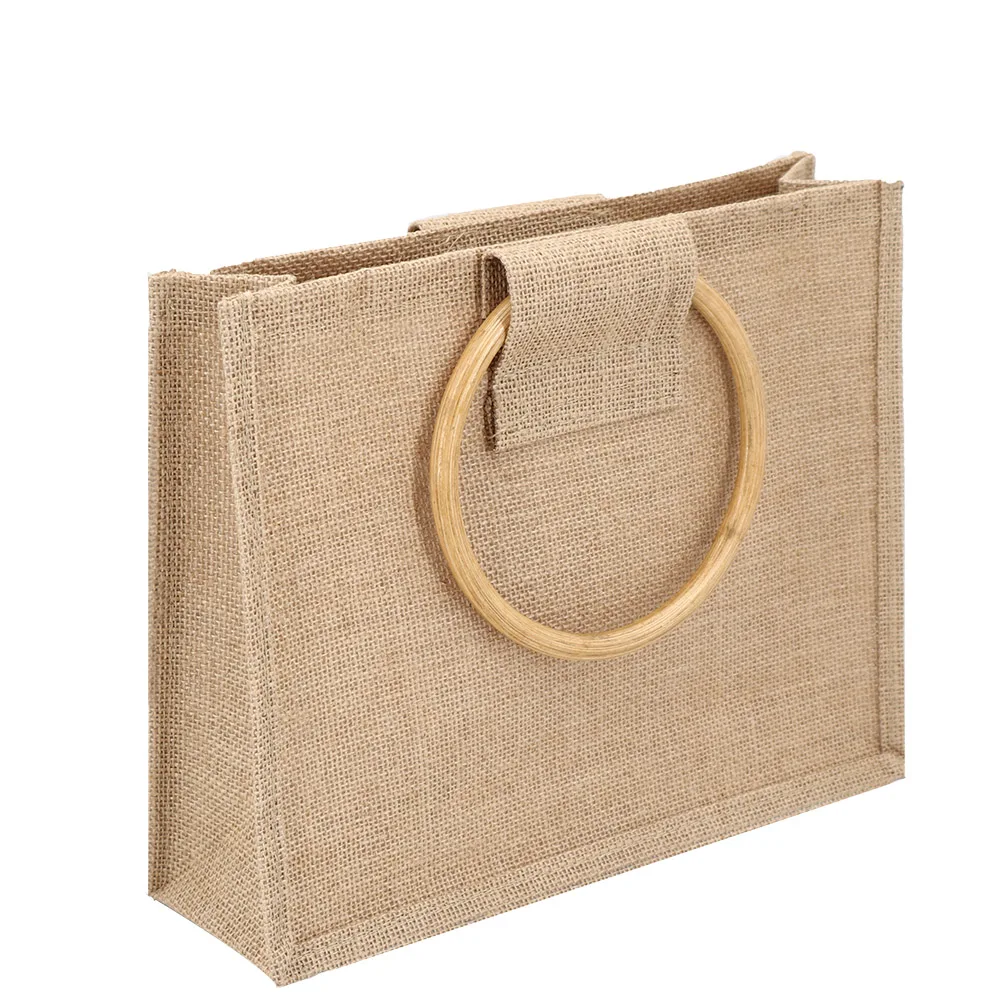 Wholesale Jute Bag with Bamboo Handle Eco-Friendly Tote