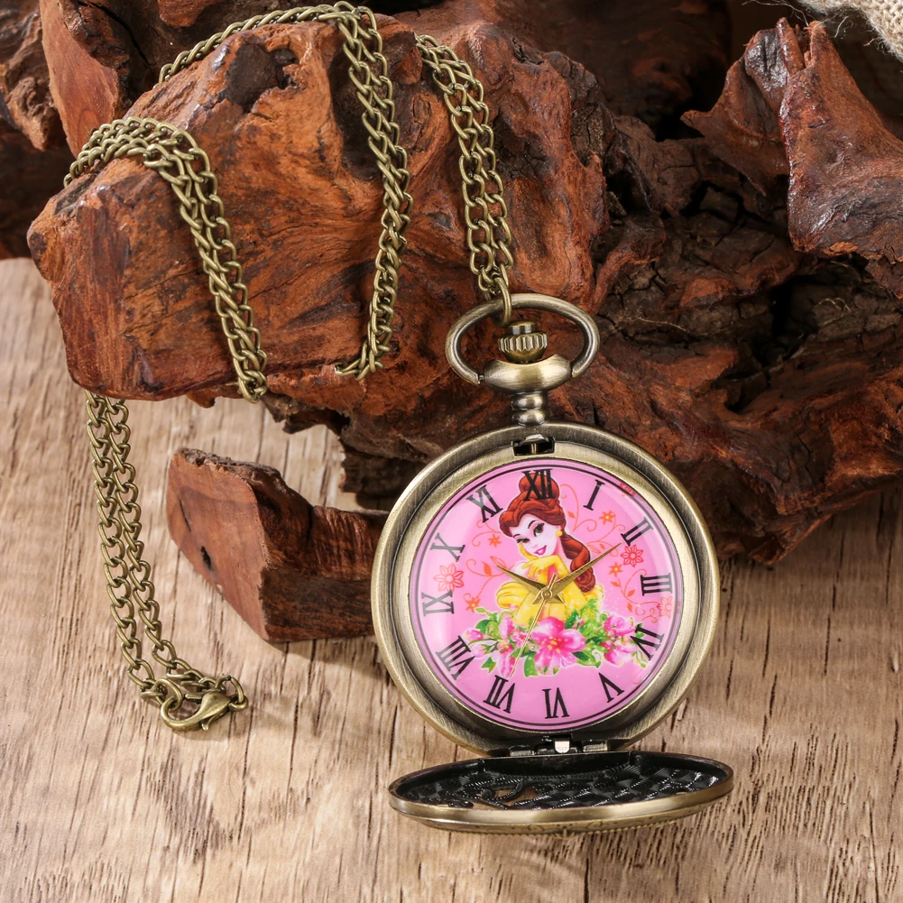 Vintage Antique Pocket Watch Necklace For Girls Ladies Skeleton