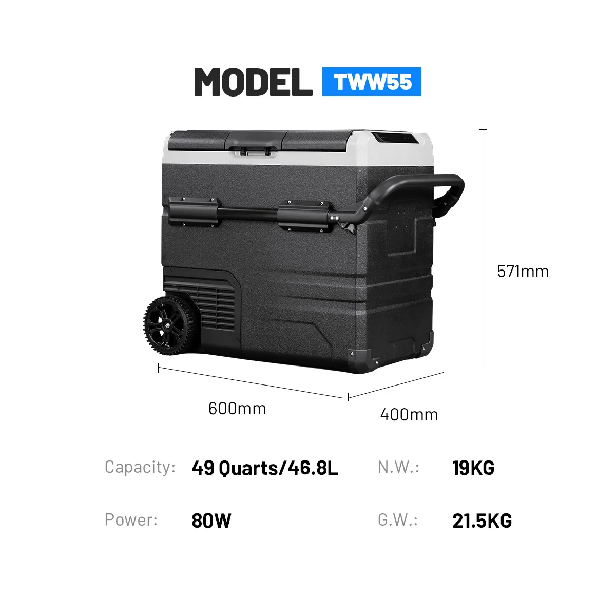 Alpicool TWW55 55L Portable Car Fridge - Compressor Cooling