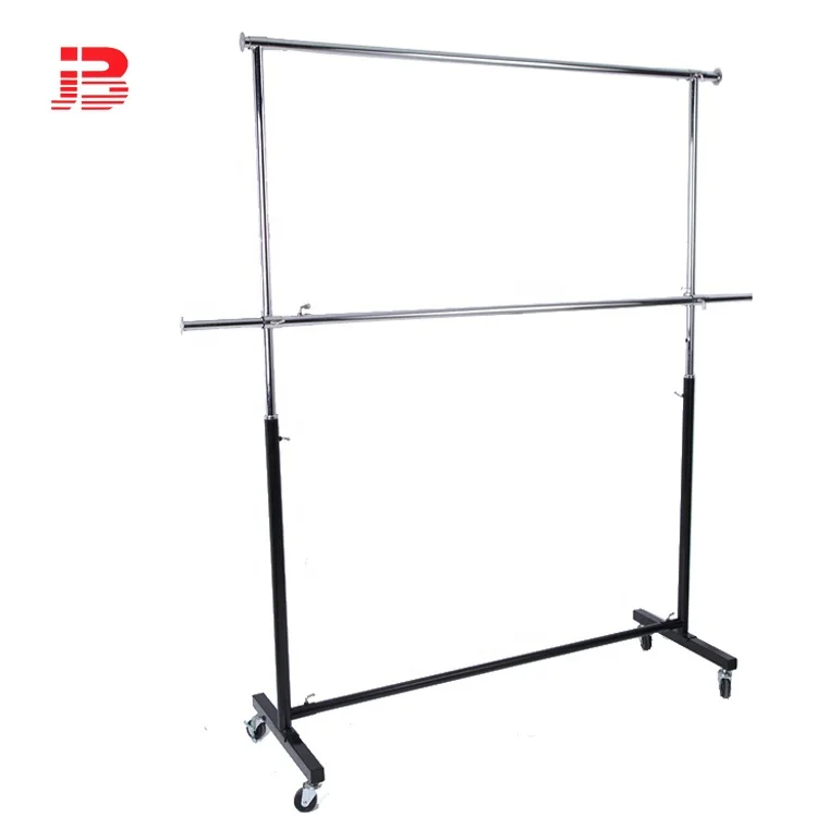 Wholesale metal collapsible double bar clothes display rack