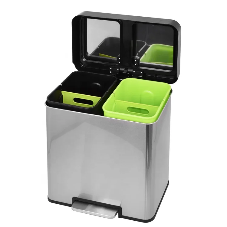 Proof Household Garbage Recycling Bin 2 Compartments / Stainless Steel Trash Can Print Customized 40L Carbon Steel Finger Accept