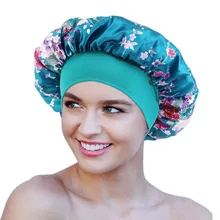 New Arrival Women Sleep Night Hat Wide Band Floral Print Satin Bonnet Hair Care Bonnet Chemo Hats