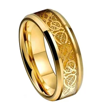 Ouyuan Jewelry 8mm Polished Wedding Band Fashion Gold Plated Dragon Inlay Tungsten Carbide Ring Engagement Party