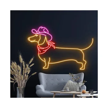 Dachshund Cowboy neon light LED neon light sign, artistic neon light sign decoration, LED neon light customized night light