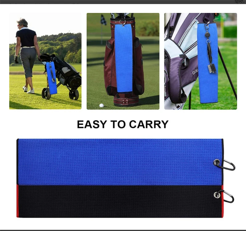 Wholesale Custom Logo Embroider Golf Towel With Hook Microfiber Waffle