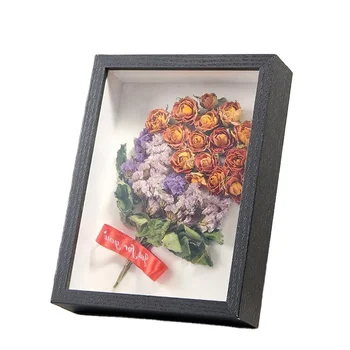 Wooden Display Classic Black Hollow Frame Souvenir Storage Box Calligraphy and Painting Display Record Storage