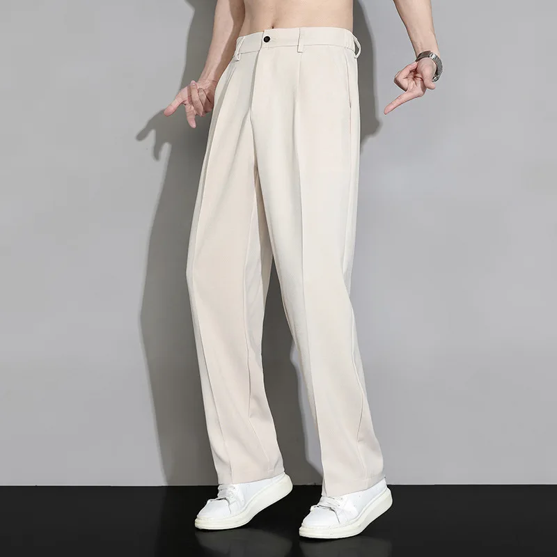 Men's Summer Thin Ice Silk Casual Dress Pants - Wide Leg Straight Trousers,  Breathable & Stylish. Perfect for Business Wear.