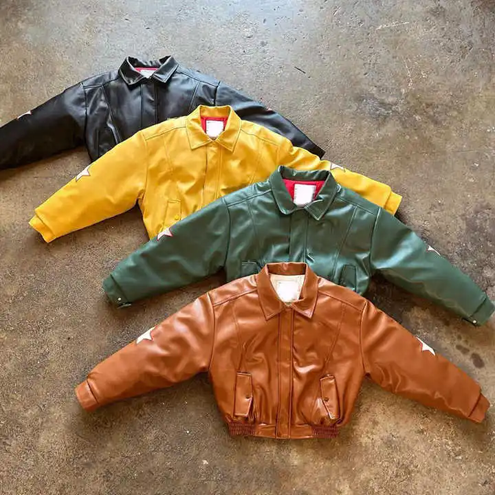Salati Custom Designer Blank Winter Vintage Pu Man Motorcycle Cropped Bomber Varsity Unisex Jacket Homme Leather Jacket for Men