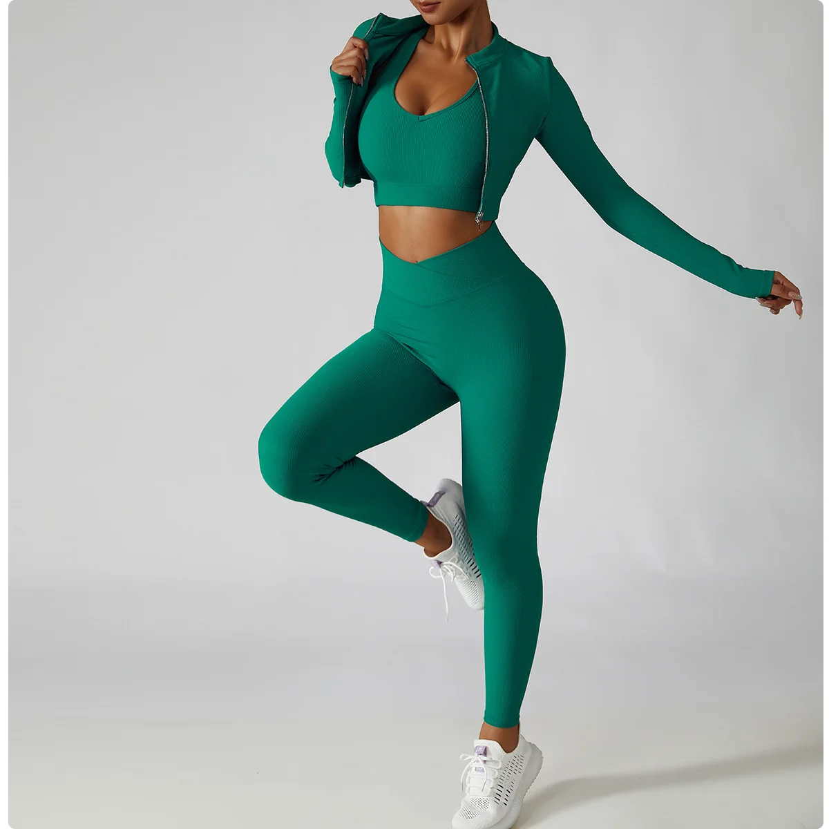 Custom Logo Wholesale Workout Solid Color Quick Dry Women's Zipper Long Sleeve Jacket Girls Cropped Navel Yoga Fitness Top